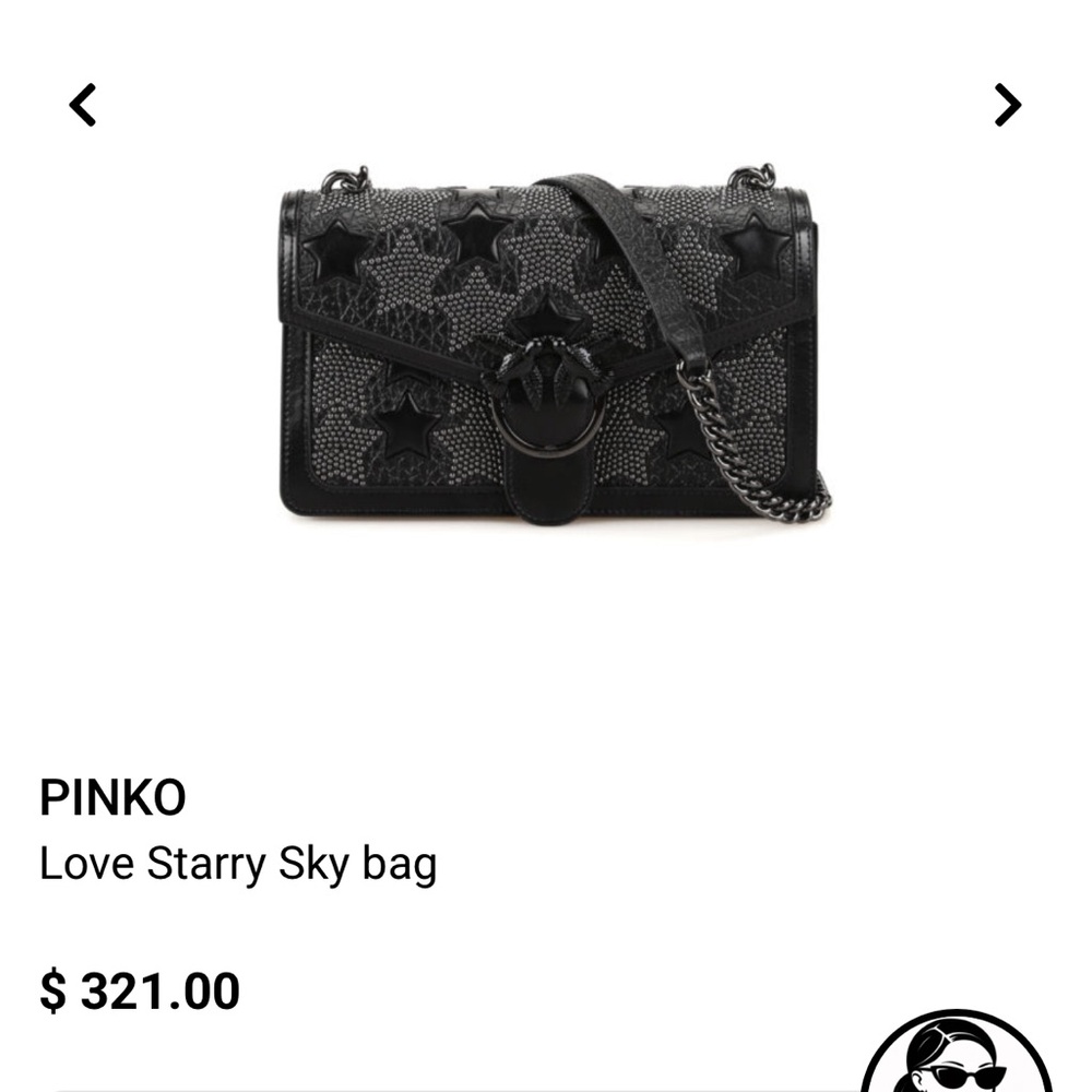 Pinko Crossbody Starry Skies Love Stud Black Leather Bag Silver Chain 8”x5”